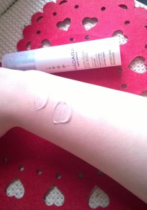 Madara moon flower swatch - above the dollops of product, I've blended a dot out onto my arm.